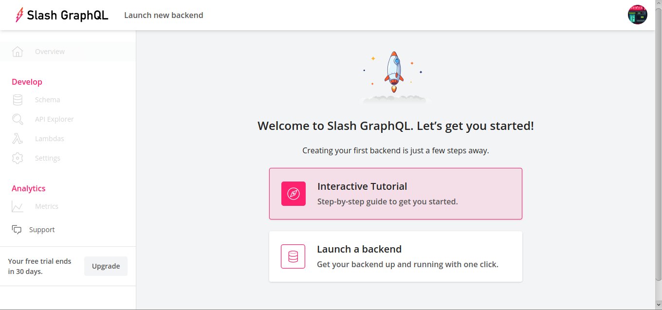 Slash GraphQL dashboard after signing up