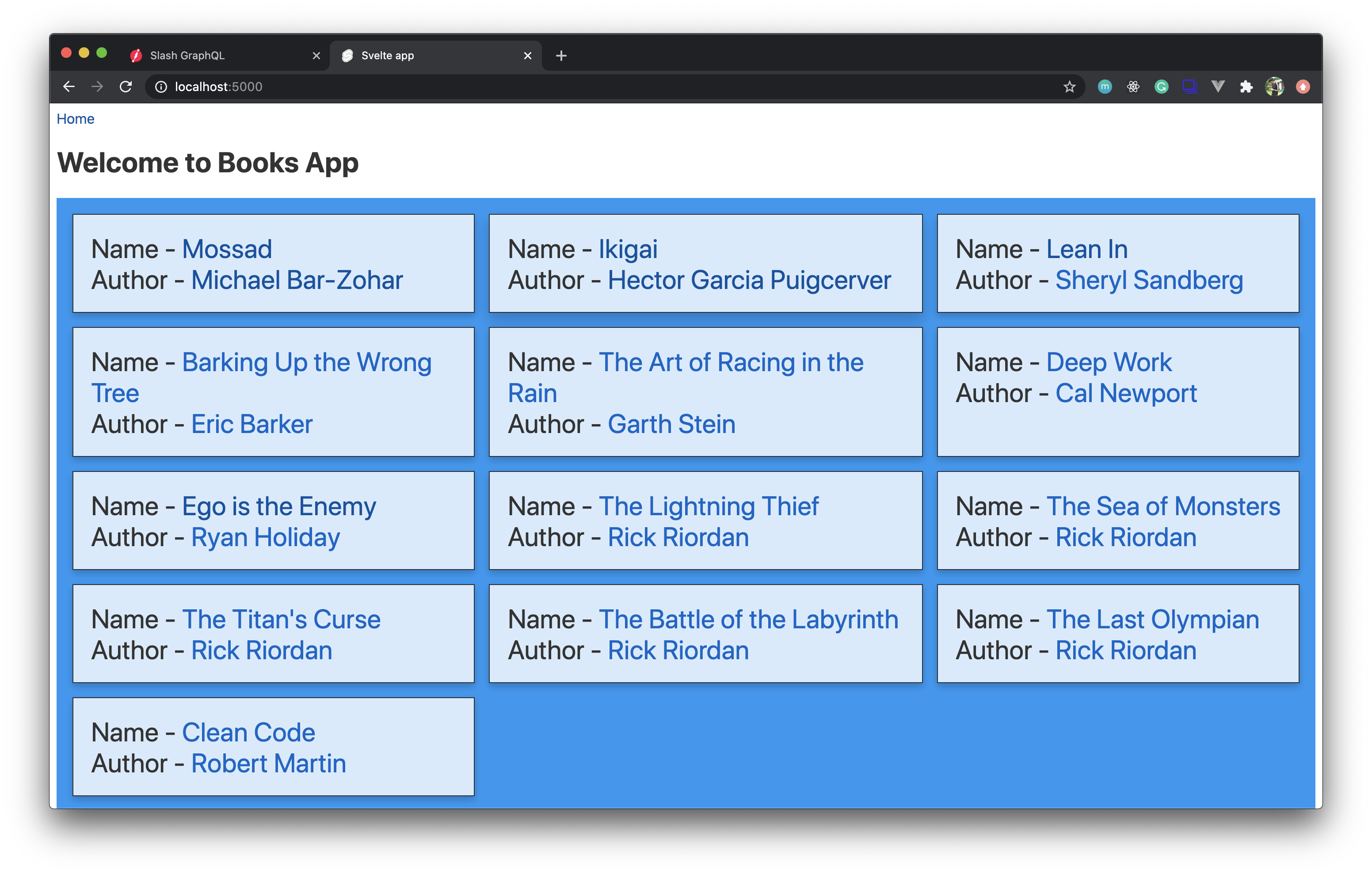 Svelte app: books list