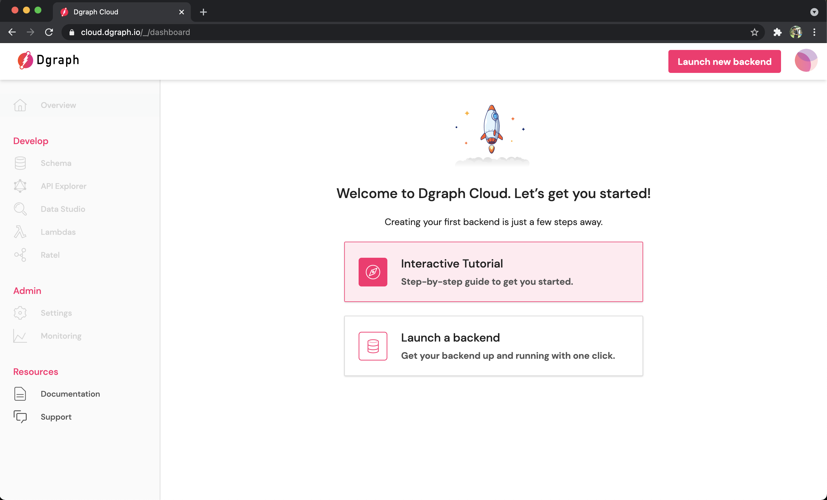 Dgraph Cloud: dashboard